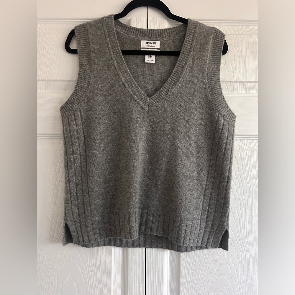 Jason Wu Soft Cashmere Light Grey Preppy Academia Sweater Vest.